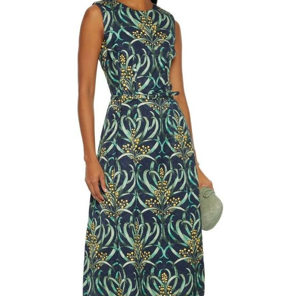 °$2,690 NEW OSCAR DE LA RENTA EXCL SILK LINED LEAF JAQUARD MIDI RUNW DRESS 10 XL - Picture 5 of 9